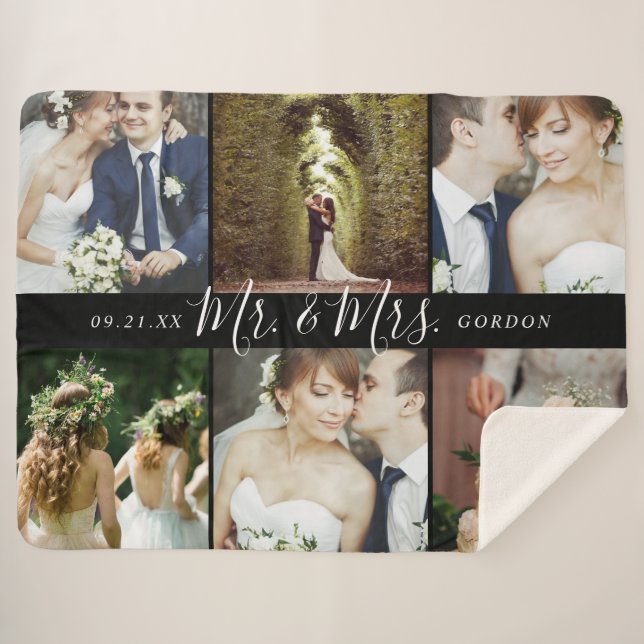 Wedding Keepake Mr. und Mrs. 6 Foto Collage Sherpadecke (Vorderseite (Horizontal))