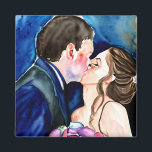 Wedding Kiss Watercolor Art Magnet<br><div class="desc">Niedliches Paar küsst mit einer Aquarellkunst.</div>