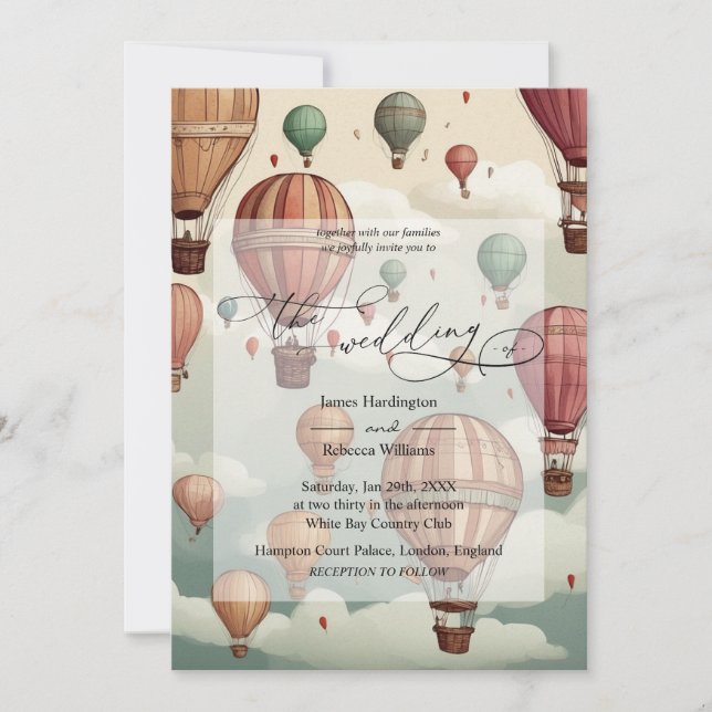 Wedding laden Design Whimsical Hot Air Ballon Einladung (Vorderseite)