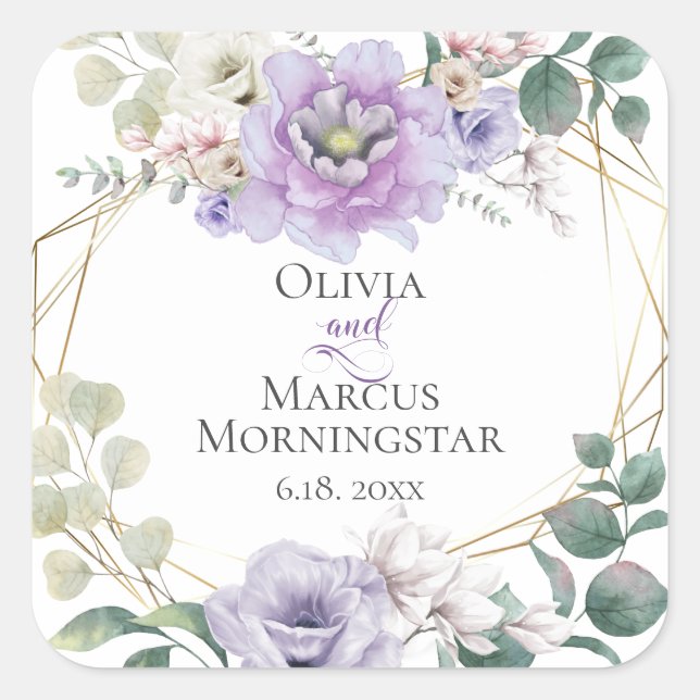 Wedding Lavender Peony Alabaster Magnolia Quadratischer Aufkleber (Vorderseite)