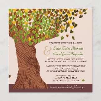 Wedding Liebe-Baum-lädt das fallende Herz-Blätter Einladung