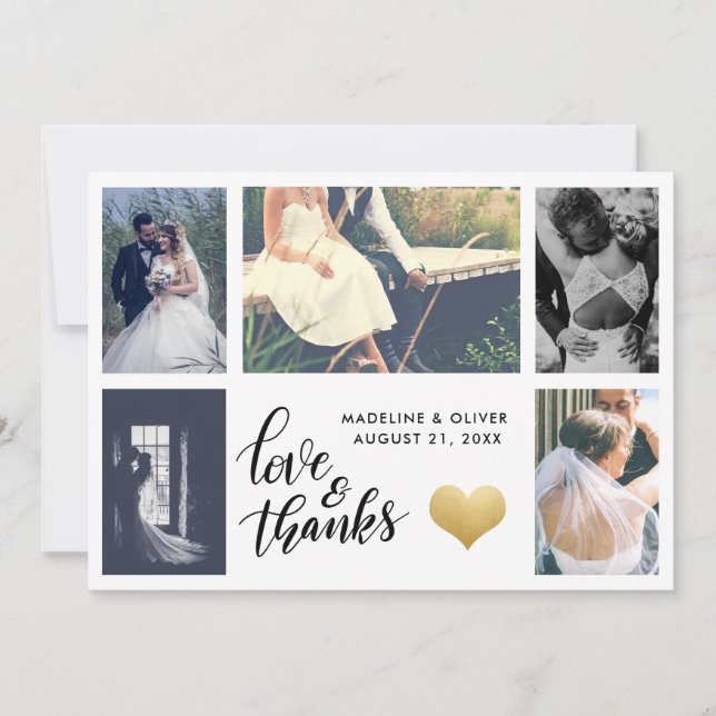 Wedding Liebe des Goldherz-| des Foto-| u. Dankeskarte (Vorderseite)