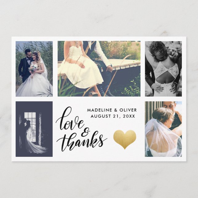 Wedding Liebe des Goldherz-| des Foto-| u. Dankeskarte (Vorderseite)