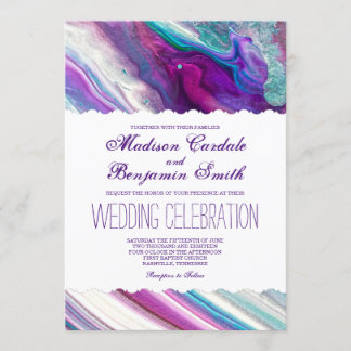 Wedding Lila und Aqua-abstrakter Farben-Wirbel Einladung