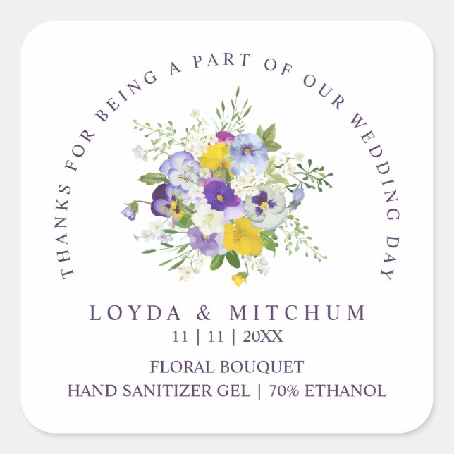 Wedding Lilac & Yellow Shades Floral Bouquet Quadratischer Aufkleber (Vorderseite)