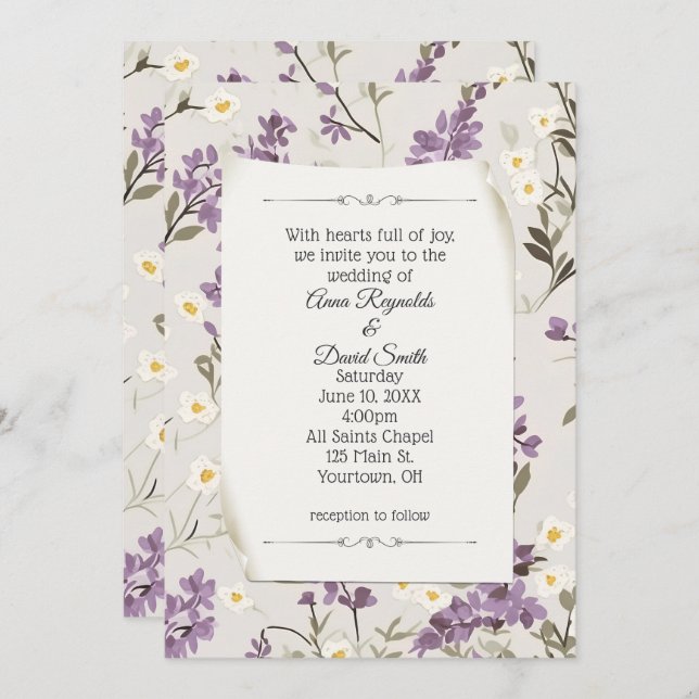 Wedding Lilacs Design Einladung (Vorne/Hinten)