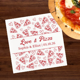 Wedding Love and Pizza Hand Drawn Red Fun Trendy  Serviette
