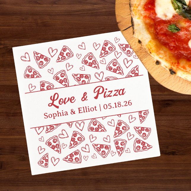 Wedding Love and Pizza Hand Drawn Red Fun Trendy  Serviette (Von Creator hochgeladen)