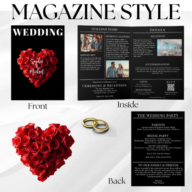 Wedding Magazine All in One Red Roses Einladung (Magazine Style Wedding Invitation- Red Roses in the Shape of a Heart)