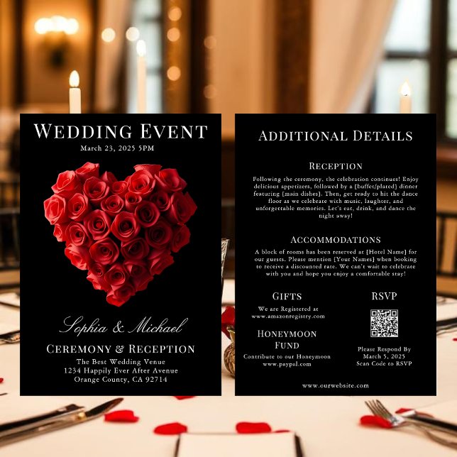 Wedding Magazine Cover All in One Einladung (Wedding Invitation Red Roses in the Shape of a Heart- Black White and Red)
