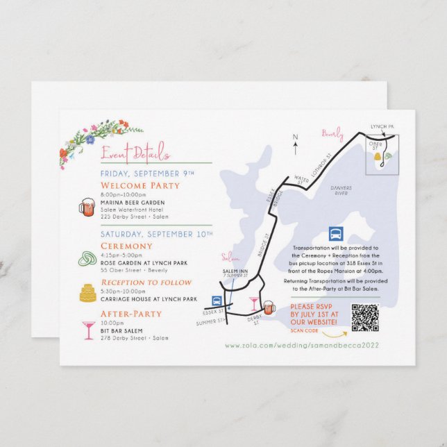 Wedding Map Enclosure Card - Custom Design Rebecca Begleitkarte (Vorne/Hinten)