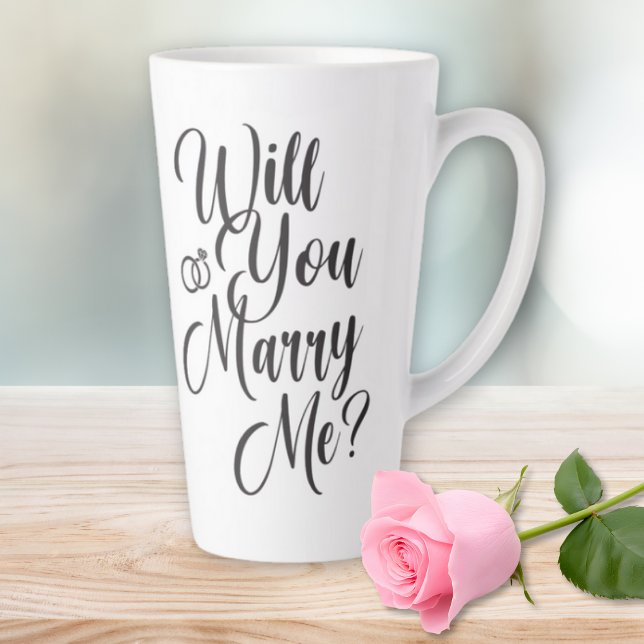 Wedding Marriage Elegant Script Proposal  Milchtasse (Will You Marry Me Elegant Script Black on White Latte Mug - Unique Wedding Proposal Idea)