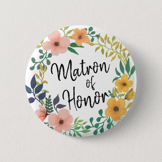 Wedding | Matrone der Watercolor-Blumen-| der Ehre Button (Vorderseite)