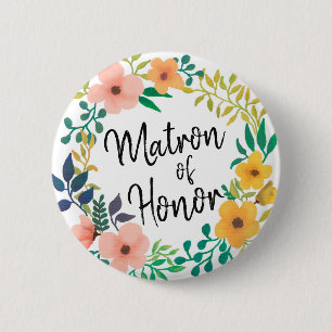 Wedding   Matrone der Watercolor-Blumen-  der Ehre Button