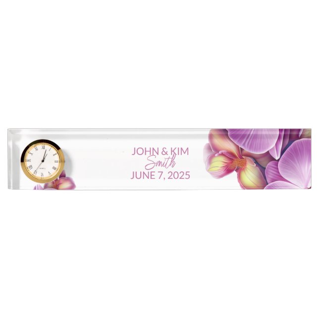Wedding Memento Desk Namplate mit Uhr Namensplakette (Vorderseite)
