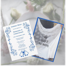 Wedding Menu Card Blue Sapphire Bells Scrollwork  Menükarte
