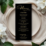 Wedding Menu Elegant Black Gold Foil Script Menükarte<br><div class="desc">Eine schicke Kalligraphy Wedding Menu Card. I do offer a free customisation service,  if you have any anfragen or special requests,  please feel free to contact me.</div>