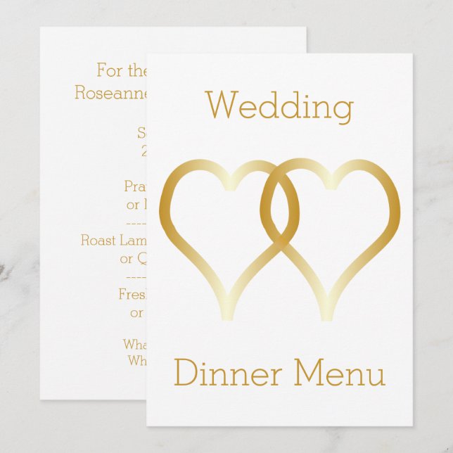 Wedding Menu Gold Hearts Menükarte (Vorne/Hinten)