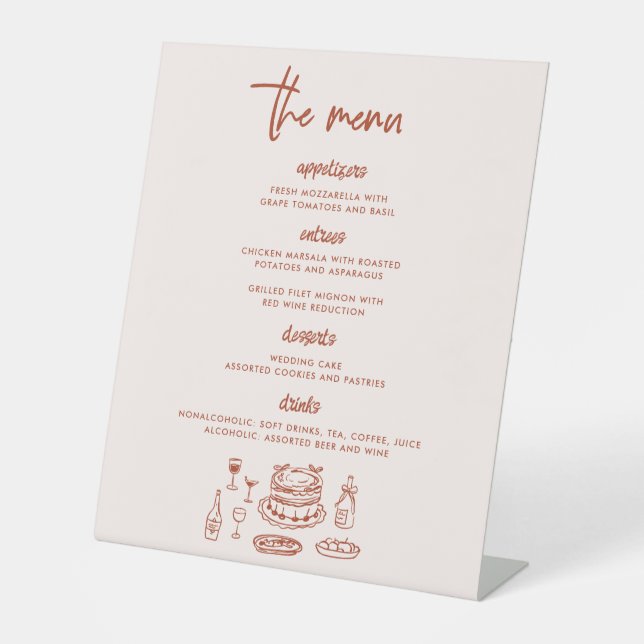 Wedding Menu Hand Drawn Food Whimsical Sockelschild (Vorderseite)