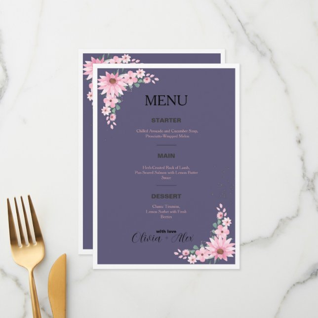 Wedding Menu Menükarte (Vorderseite/Rückseite Beispiel)