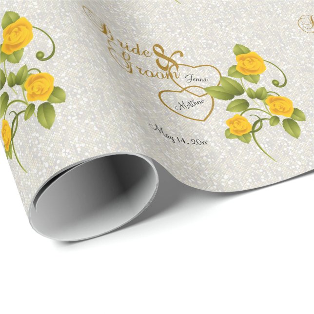 Wedding mit gelben Rosen u. Goldbeschriftung Geschenkpapier (Rolleneckpunkt)