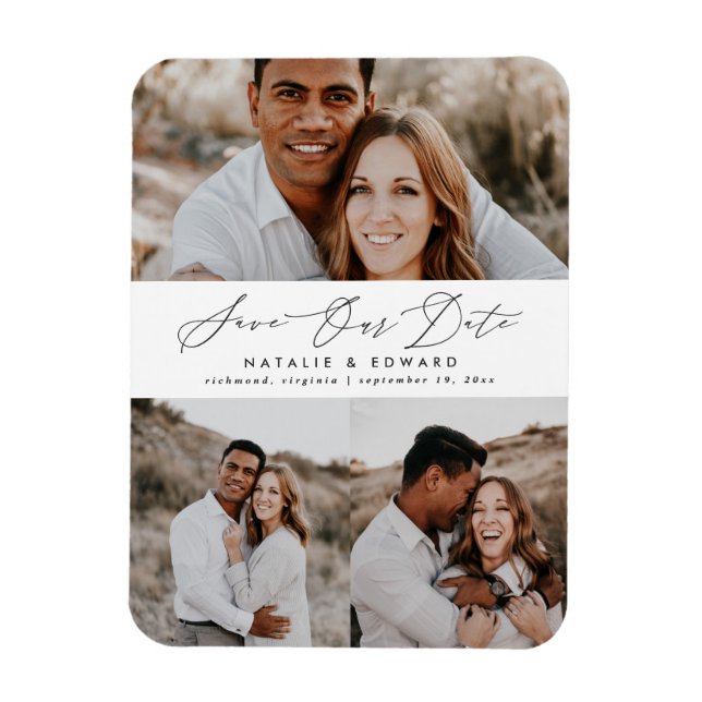 Wedding modern multi photo typography graphic magnet (Vertikal)