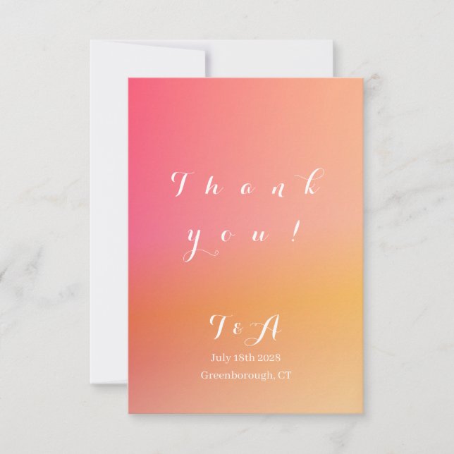 Wedding Modern Sunset Ombre Dankeskarte (Vorderseite)