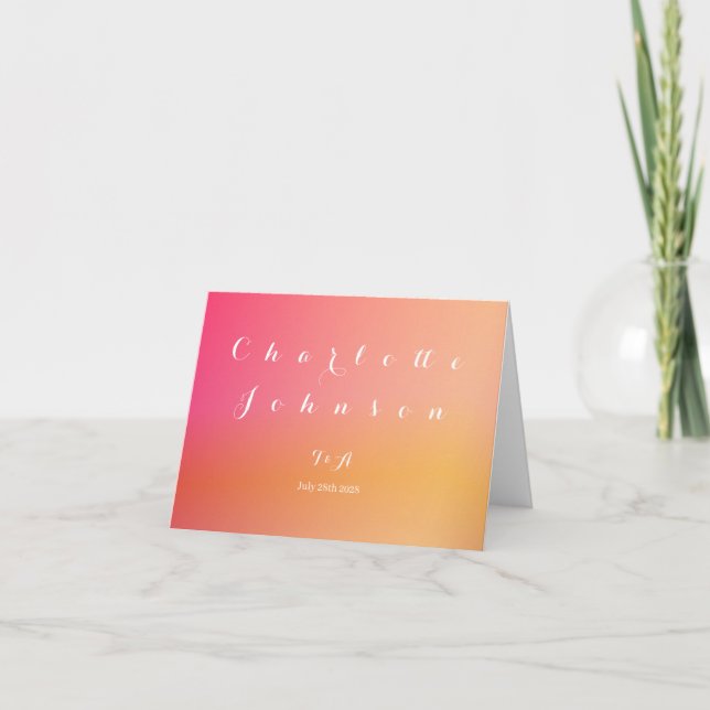 Wedding Modern Sunset Ombre Name and Menu Place Karte (Vorderseite)