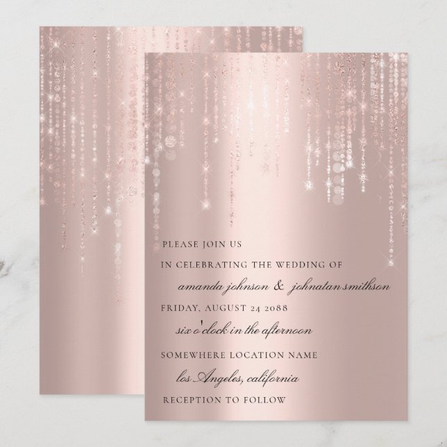 Wedding Monogram Blush Rose Strings Confetti Einladung (Vorne/Hinten)