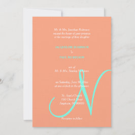Wedding Monogram Cantaloupe Blue Einladung