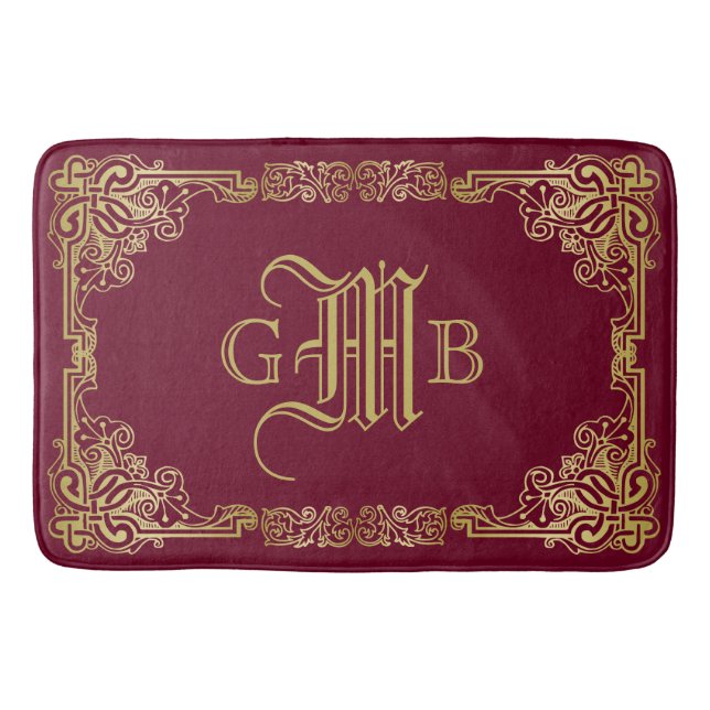Wedding Monogram Classic Gold Frame Burgundy Badematte (Vorderseite)