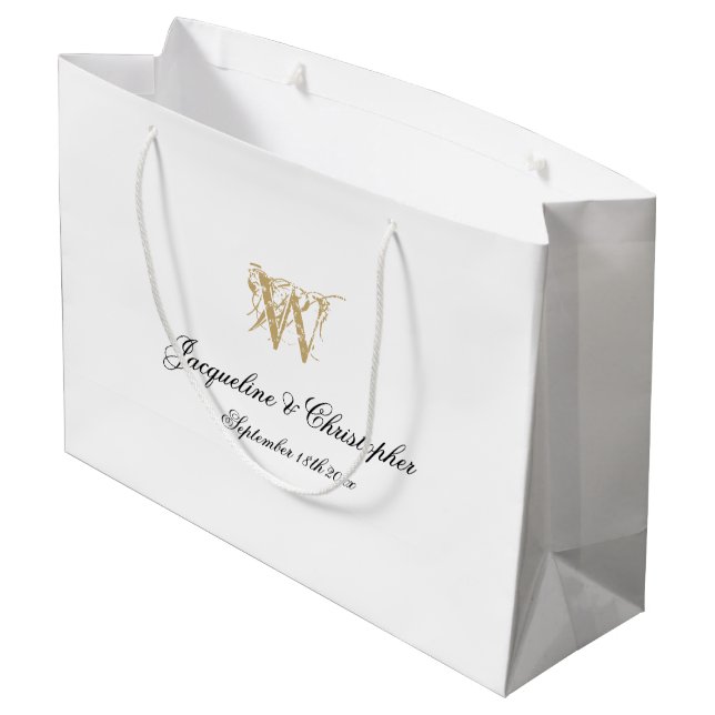 Wedding Monogram Elegant Chic White Gold Klasse Große Geschenktüte (Rückseite Schrägansicht)