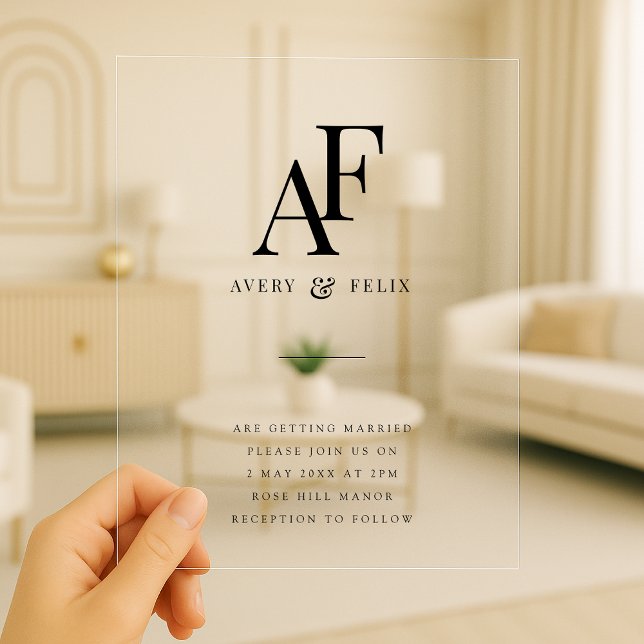 Wedding Monogram Elegant Einfach Minimalistisch Acryleinladungen (Von Creator hochgeladen)