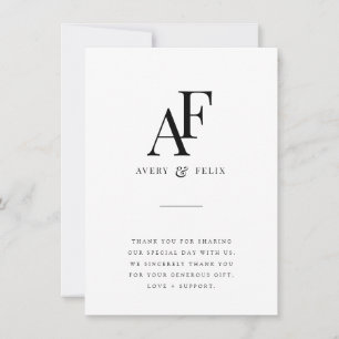 Wedding Monogram Elegant Einfach Minimalistisch Dankeskarte