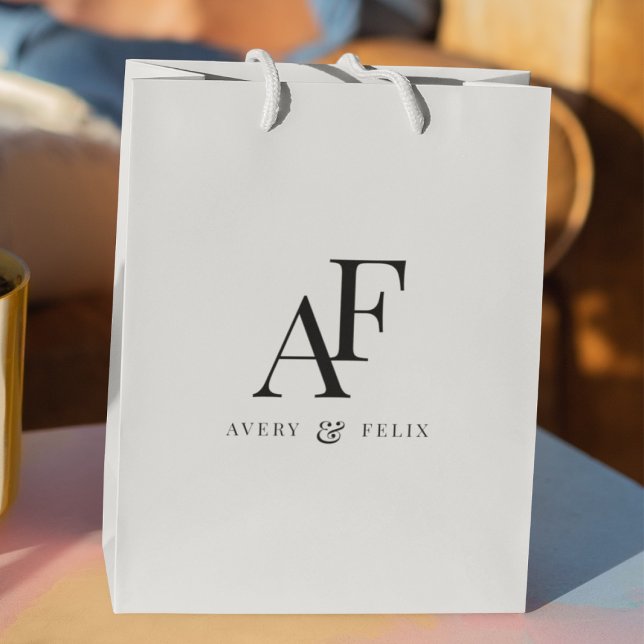 Wedding Monogram Elegant Einfach Minimalistisch Mittlere Geschenktüte (Von Creator hochgeladen)
