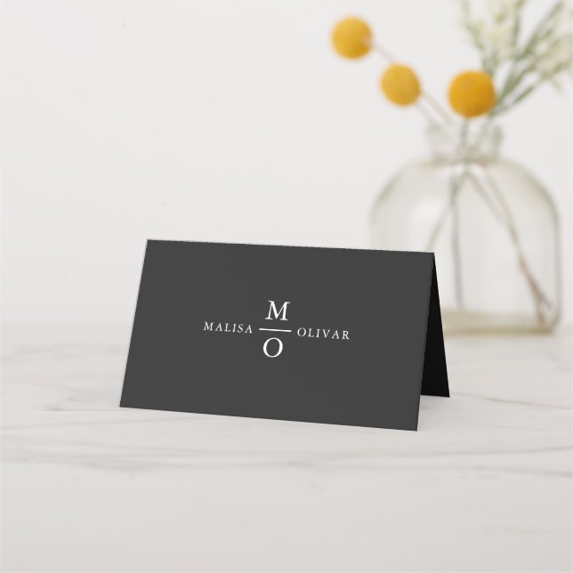Wedding Monogram Elegant Minimalistisch Simple Whi Platzkarte (Vorderseite)