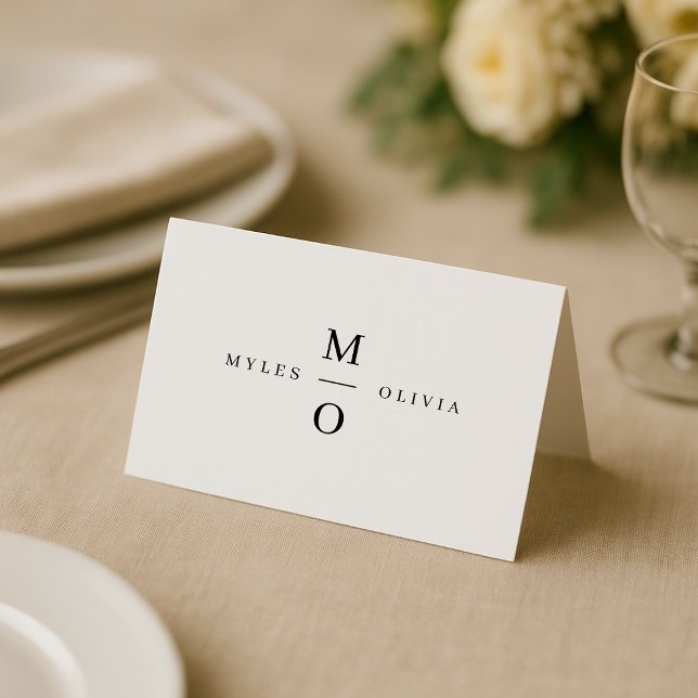 Wedding Monogram Elegant Minimalistisch Simple Whi Platzkarte (Von Creator hochgeladen)
