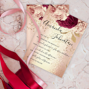 Wedding Monogram Florals BurgundyMarsala Rose Gold Einladung