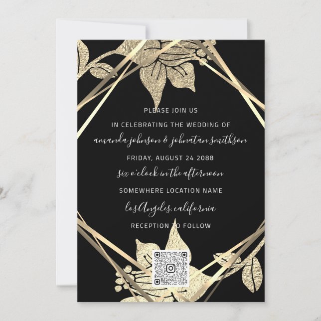 Wedding Monogram Florals Imitate Gold Frame QR Einladung (Vorderseite)