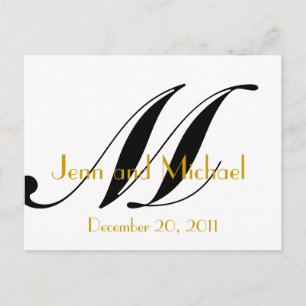 Wedding Monogram M Announcement Card Gold Black Ankündigungspostkarte