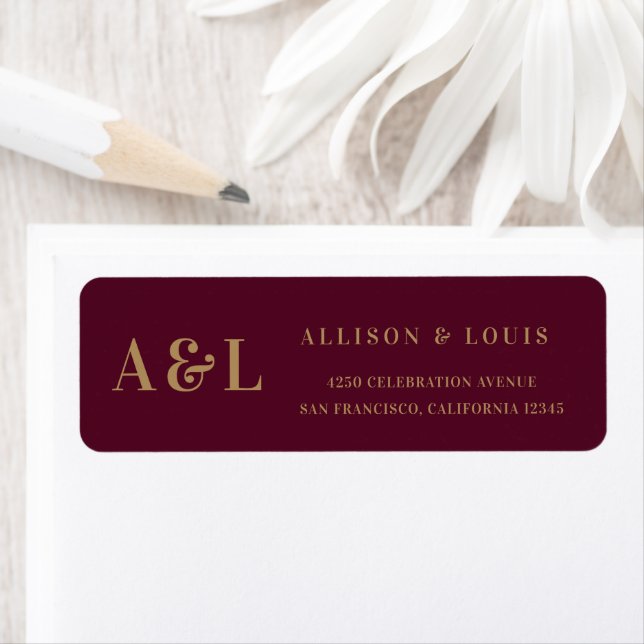 Wedding Monogram Minimalistisch Burgundy Gold (Insitu)