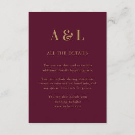 Wedding Monogram Minimalistisch Burgundy Gold Begleitkarte