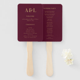 Wedding Monogram Minimalistisch Burgundy Gold Fächer