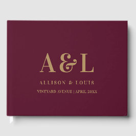 Wedding Monogram Minimalistisch Burgundy Gold Gästebuch