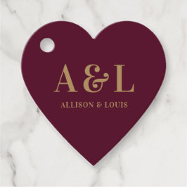 Wedding Monogram Minimalistisch Burgundy Gold Geschenkanhänger