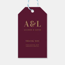 Wedding Monogram Minimalistisch Burgundy Gold Geschenkanhänger