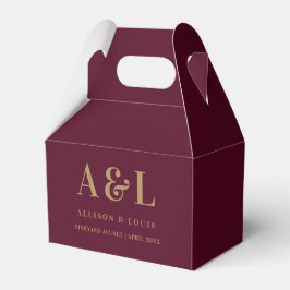Wedding Monogram Minimalistisch Burgundy Gold Geschenkschachtel
