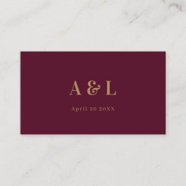 Wedding Monogram Minimalistisch Burgundy Gold Platzkarte