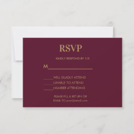Wedding Monogram Minimalistisch Burgundy Gold RSVP Karte