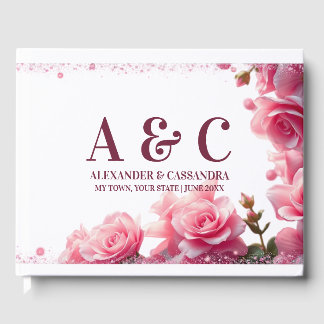 Wedding Monogram Minimalistisch Burgundy Pink Flor Gästebuch